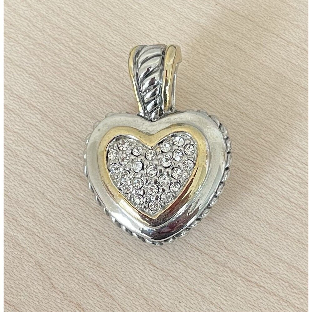 Brighton Swarovski Crystal Heart Bauble Silvertone Goldtone Pendant